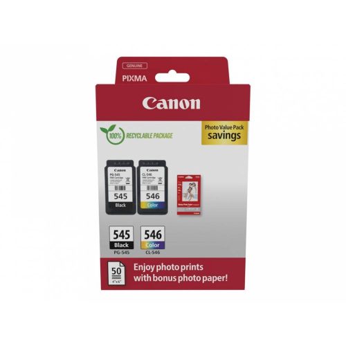 Canon PG-545 (1x8 ml) + CL-546 (1x8 ml) + 50 lap GP501 10x15 fényes fotópapír  Multipack