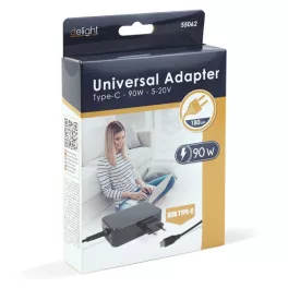   Delight Type-C (USB-C) adapter 90W (55062), DC 5-20V, 1,8 m - fekete