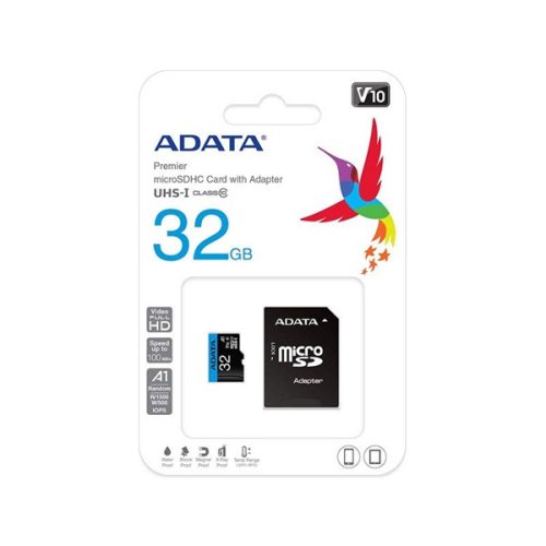 ADATA MicroSD kártya - 32GB microSDHC UHS-I Class10 A1 (R/W: 100/20 MB/s) + adapter