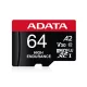 ADATA MicroSD kártya - 64GB microSDXC UHS-I U3 Class10 A2 V30S High Endurance (R/W: 100/80 MB/s, 24/7 record) + adapter
