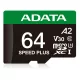 ADATA MicroSD kártya - 64GB microSDXC UHS-I U3 Class10 A2 V30 (R/W: 160/140 MB/s) + adapter