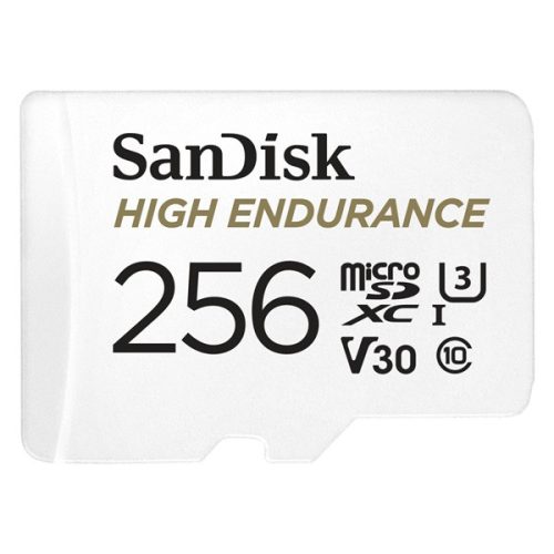 SanDisk MicroSD kártya - 256GB microSDXC High Endurance (100 MB/s, Class 10 U3, V30) + adapter
