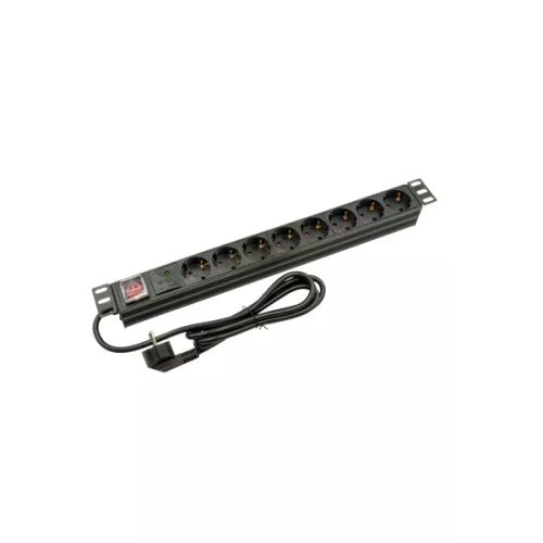 Walisec Hálózati Elosztó - PDU-EU08S (Schuko, 8 Schuko, Rack 1U, 1,8m kábel, aluminium, fekete)