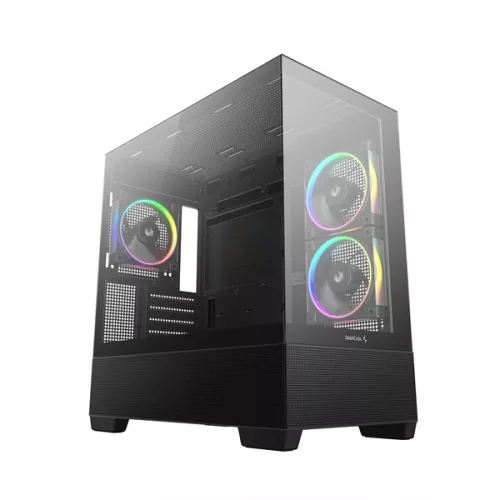 DeepCool Számítógépház - CG380 3F (fekete, ablakos, 3x12cm A-RGB, BTF, mATX, 2xUSB3.0, 1xUSB2.0)