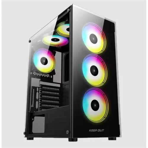KEEP OUT Számítógépház - XC-210 GLASS (fekete, ablakos, 4x12cm ARGB venti, ATX, 2xUSB2.0, 1xUSB3.0)