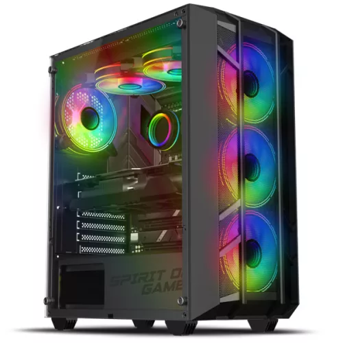 Spirit of Gamer Számítógépház - REBEL NX Black (fekete, ablakos, 4x12cm ventilátor, alsó táp,  ATX, 1xUSB3.0, 2xUSB2.0)