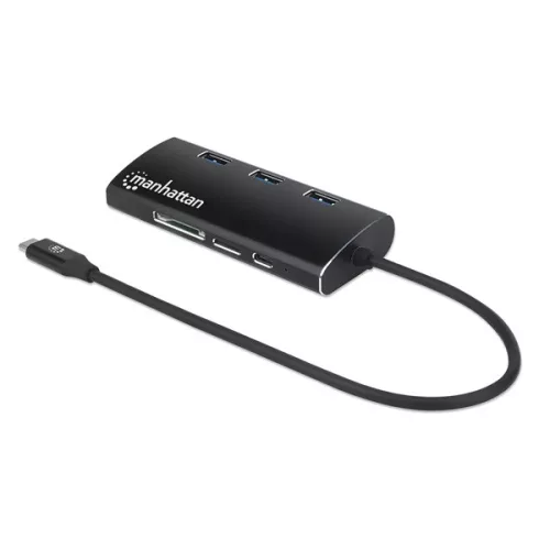 Manhattan USB HUB- USB-C Male to HDMI, 3db USB-A Ports, USB-C, Gigabit RJ45 Port és SD/MicroSD