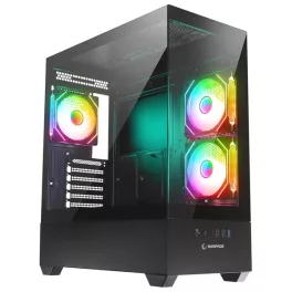   Rampage Számítógépház - CALIBRE (fekete; üveg; mATX; alsó táp; 3x120mm RGB, 1xUSB3.0 + 2xUSB2.0)