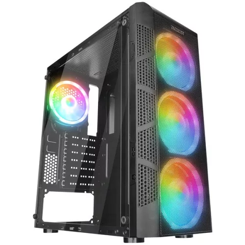 Everest Számítógépház - CREST V1 (fekete; üveg; ATX; alsó táp; 4x120mm RGB, 1xUSB3.0 + 2xUSB2.0)