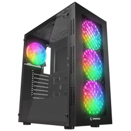   Rampage Számítógépház - PLAID V1 (fekete; üveg; ATX; alsó táp; 4x120mm RGB, 1xUSB3.0 + 2xUSB2.0)