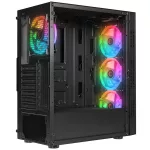 Rampage Számítógépház - PLAID V1 (fekete; üveg; ATX; alsó táp; 4x120mm RGB, 1xUSB3.0 + 2xUSB2.0)