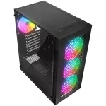 Rampage Számítógépház - PLAID V1 (fekete; üveg; ATX; alsó táp; 4x120mm RGB, 1xUSB3.0 + 2xUSB2.0)