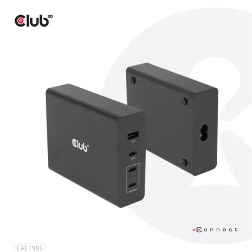 Club 3D Hálózati Adapter - CAC-1906 (132W GaN, 2x USB-A, 2x USB-C, PD3.0, 4 csatlakozó)
