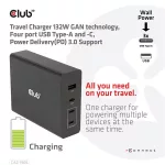 Club 3D Hálózati Adapter - CAC-1906 (132W GaN, 2x USB-A, 2x USB-C, PD3.0, 4 csatlakozó)