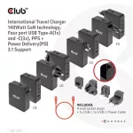 Club 3D Hálózati Adapter - CAC-1917 (140W GaN, 3x USB-C, 1x USB-A, PD3.1, 4 csatlakozó)
