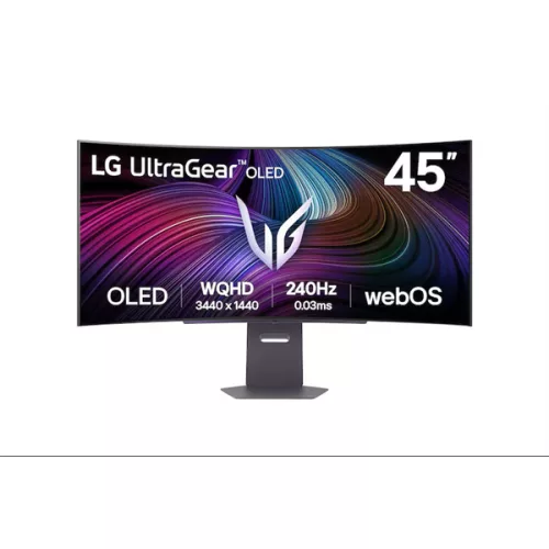 LG Monitor 45" - 45GX90SA-B (OLED; Ívelt, 21:9; 3440x1440; <1ms; 275cd; 240Hz, HDMIx2, BT, DP; USB; HDR; Áll.mag. Spkr)