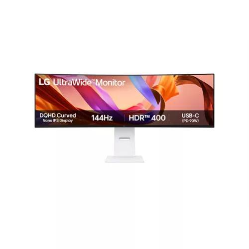 LG Monitor 49" - 49U950A-W (IPS; Ívelt, 32:9; 5120x1440; 5ms; 400cd; 144Hz, HDMIx2, DP, USB-C, Spkr, HDR400, Mag.áll)