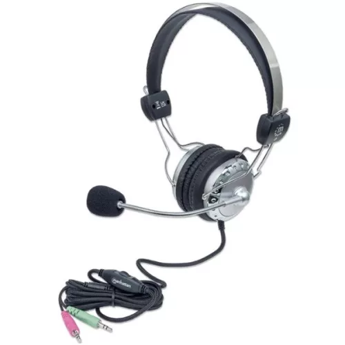 Manhattan Fejhallgató -  Sztereó fejhallgató, 2.5m vezeték, Fekete-ezüst