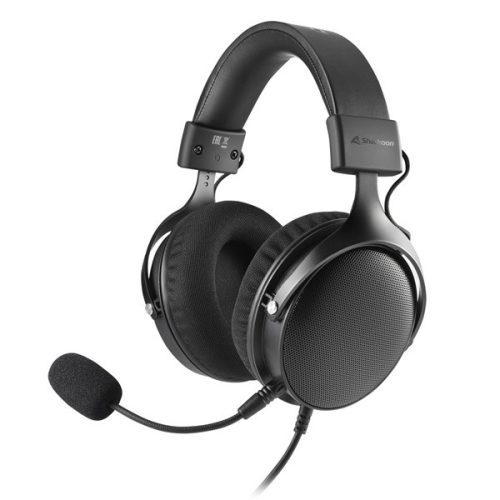 Sharkoon Fejhallgató - B2 (fekete; mikrofon; USB/TRRS/3.5mm jack; hangerőszabályzó; nagy-párnás; 2.5m kábel)