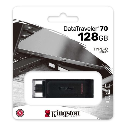 Kingston Pendrive - Datatraveler DT70/128GB (128GB, USB3.2 C, fekete)