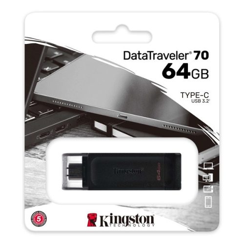 Kingston Pendrive - Datatraveler DT70/64GB (64GB, USB3.2 C, fekete)