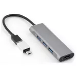 Bluestork USB Hub - HUB-MINI (USB-A to 3xUSB 2.0 port + 1x USB-C, 1xHDMI, USB3.0, szürke)
