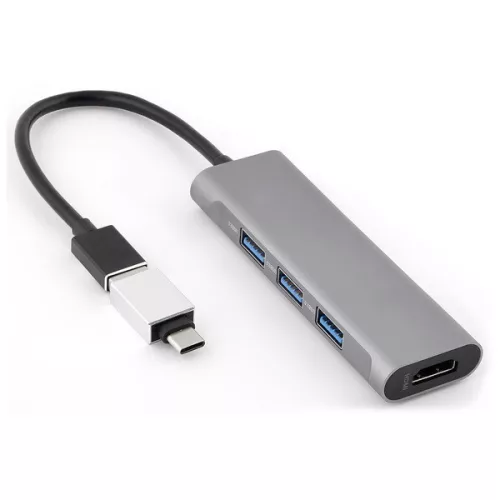 Bluestork USB Hub - HUB-MINI (USB-A to 3xUSB 2.0 port + 1x USB-C, 1xHDMI, USB3.0, szürke)