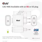 Club 3D Hálózati Adapter - CAC-1905EU (65W GAN, USB-C, PD 3.0, túltöltés védelem, kicsi méret)