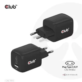   Club 3D Hálózati Adapter - CAC-1913EU (65W GAN, Triple port 2xUSB-C 1xUSB-A PD 3.0)