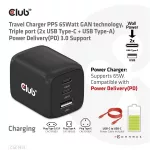Club 3D Hálózati Adapter - CAC-1913EU (65W GAN, Triple port 2xUSB-C 1xUSB-A PD 3.0)