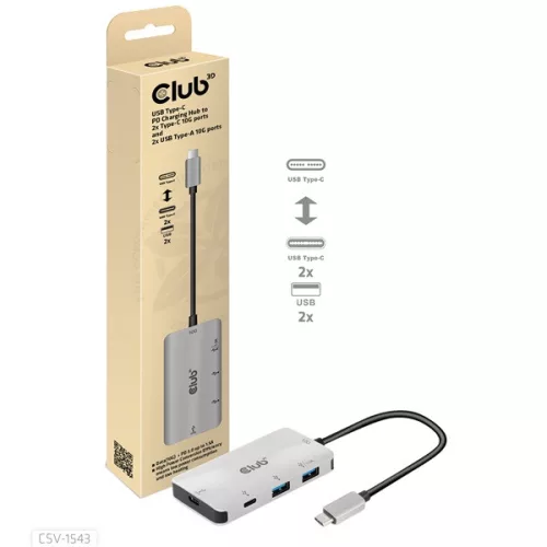 Club 3D USB Hub - CSV-1543 (USB-C Gen 2 to USB-C (data), USB-C (data+charge), USB-A (data), USB-A (data+charge)