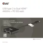 Club 3D MST Hub - CSV-1558 (3.2 USB-C to 2xHDMI, USB-C 100W PD3.0, M/F, 4k60Hz)