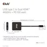 Club 3D MST Hub - CSV-1558 (3.2 USB-C to 2xHDMI, USB-C 100W PD3.0, M/F, 4k60Hz)