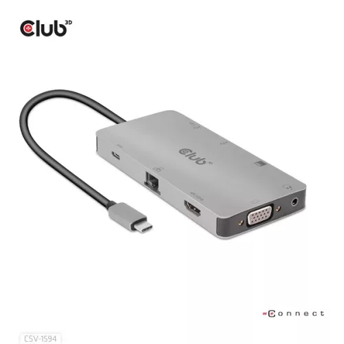 Club 3D USB Hub - CSV-1594 (3.1 USB-C Gen 1 to HDMI, 2xUSB-A Gen 1, USB-C Gen 1, VGA, SD, Micro SD 3.0, RJ45, 3,5 Jack)