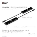 Club 3D USB Hub - CSV-1599 (USB-C 4 to HDMI, 2xUSB-A (10G), RJ45 (2,5G), USB-C 100W PD 3.0, USB-C 10Gbps, 8k60Hz)