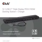 Club 3D Notebook Dokkoló - CSV-2541 (USB-C to 4xUSB-C, 2xUSB-A, 2xHDMI, 2xDP, RJ45, SD/MicroSD, 100W PD, 4K60hz)