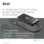 Club 3D USB Hub - CSV-2551 (USB-C to USB-C, 2xUSB-A, RJ45, SD/MicroSD, 100W PD, HDMI, DP, 8K30hz)