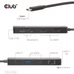 Club 3D USB Hub - CSV-2552 (USB-C to 2xUSB-C, 2xUSB-A, 2xHDMI, RJ45, SD/MicroSD, 100W PD, 4K60hz)