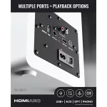 Majority Hangszóró 2.0 - D100X Fehér (100W, Bluetooth 5.3, USB, AUX, HDMI ARC, RCA, USB, Optikai, Távírányító)