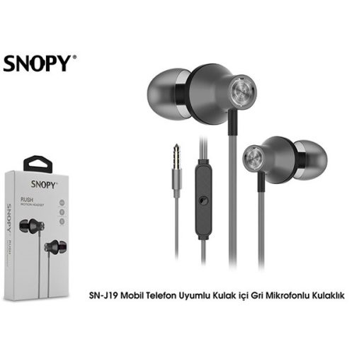Snopy Fülhallgató - SN-J19 Gray (mikrofon, 3.5mm TRRS jack, 1.2m kábel, szürke)