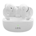 S-Link Fülhallgató Vezeték Nélküli - SL-TWS08 White (Bluetooth, ENC, Type-C, 4x HD mikrofon, 40 óra, fehér)