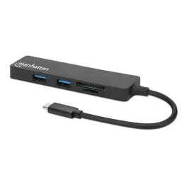   Manhattan USB HUB - 3db USB 3.0 Type-C + kártyaolvasó, SD/MicroSD, 5 Gbps, Fekete