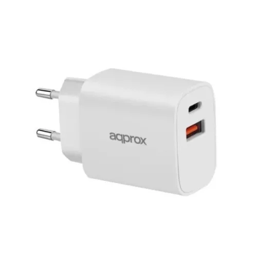 APPROX Telefontöltő - USB Type-C, USB-A port, 20W gyorstöltő + 1m USB Type-C kábel, Fehér