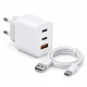 APPROX Telefontöltő - USB Type-C, USB-A port, 35W gyorstöltő + 1m USB Type-C kábel, Fehér