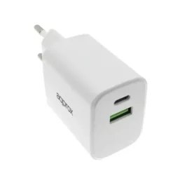   APPROX Telefontöltő - USB Type-C, USB-A port, 35W gyorstöltő + 1m USB Type-C kábel, Fehér
