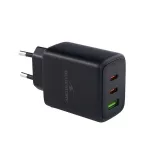 Bluestork Hálózati töltő - PW-65-CCA-B (2xUSB-C, USB-A, 65W, 2m kábel, fekete)