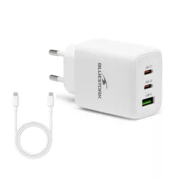   Bluestork Hálózati töltő - PW-65-CCA (2xUSB-C, USB-A, 65W, 2m kábel, fehér)
