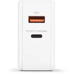 Bluestork Hálózati töltő - PW-BS-65-GAN-C-A-W (USB-C, USB-A, 65W, 1,8m kábel, gyorstöltés, fehér)