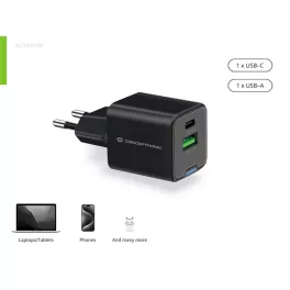   Conceptronic telefon töltő adapter - ALTHEA15B (USB-C+USB-A, 20W, fekete)