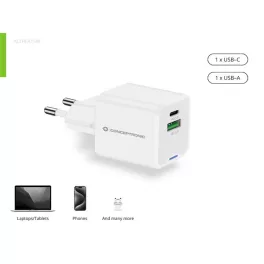   Conceptronic telefon töltő adapter - ALTHEA15W (USB-C+USB-A, 20W, fehér)